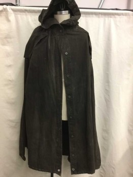 Unisex, Sci-Fi/Fantasy Cape/Cloak, DIESEL, Olive Green, Charcoal Gray, Cotton, Solid, O/S, Heavy Cotton Canvas, Mottled Dye/Aged, Hooded, Open Front with Button Closures, Arm Holes, Re-Purposed From Trench Coat, Aged/Worn