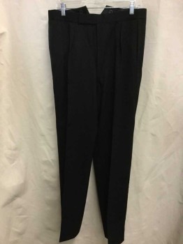 Mens, 1930s Vintage, Formal Pants, NL, Black, Wool, Solid, 34/31, Double Pleats, Satin Stripe,