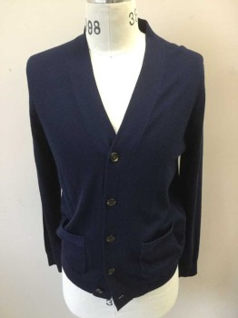 J CREW, Navy Blue, Wool, Solid, 5 Buttons, 2 Pockets, Fitted/Slim Fit,