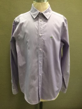 LACOSTE, Lavender Purple, Cotton, Solid, Long Sleeve Button Front, Collar Attached, Lacoste Alligator Logo Patch at Chest
