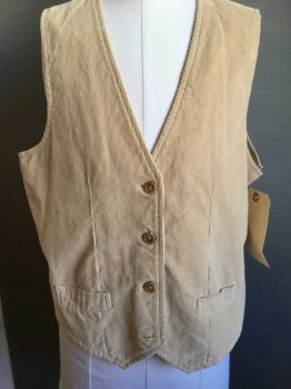 COUNTRY CRAFT, Beige, Cotton, Solid, Button Front, 2 Pockets, V-neck, Corduroy