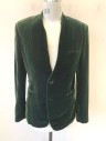 SERJ, Forest Green, Synthetic, Solid, Velvet, No Collar, No Lapel, Single Breasted, 3 Pckts, L/S, 2 Bttns,