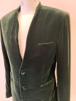 SERJ, Forest Green, Synthetic, Solid, Velvet, No Collar, No Lapel, Single Breasted, 3 Pckts, L/S, 2 Bttns,