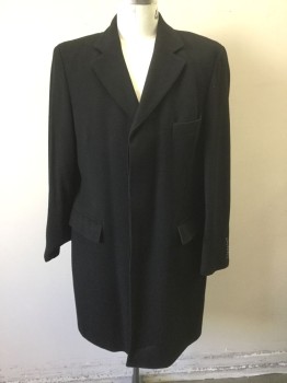 Mens, Coat, Overcoat, HUGO BOSS, Black, Wool, Cashmere, Solid, 40R, Single Breasted, Notched Lapel, 3 Buttons,  3 Pockets, Black Lining