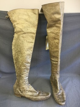 Womens, Sci-Fi/Fantasy Boots , MTO, Ecru, Copper Metallic, Lt Gray, Leather, Mottled, 7, Over the Knee High Boot with Mottled Painted All Over with Zipper Center Back, with Lacing Holes at Upper, Flat Soles