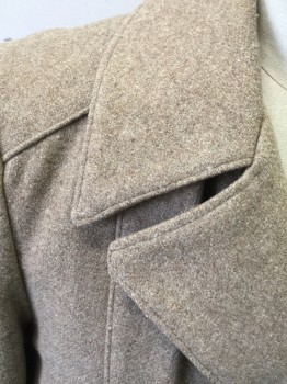 CASUAL CRAFT, Lt Brown, Wool, Nylon, Heathered, Single Breasted, Wide Collar Attached, Notched Lapel, 2 Side Facing Flap Pockets, Yoke, 1960s