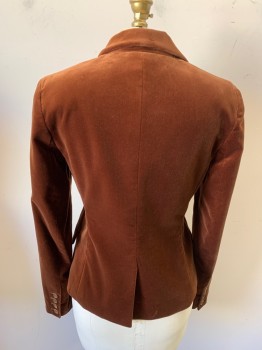 THEORY, Brown, Cotton, Lycra, Solid, Single Breasted, 2 Buttons, Velveteen, 2 Pockets, Peaked Lapel,