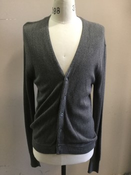CYPRESS LINKS, Heather Gray, Acrylic, Solid, Button Front, Long Sleeves, Ribbed Knit Waistband/Cuff