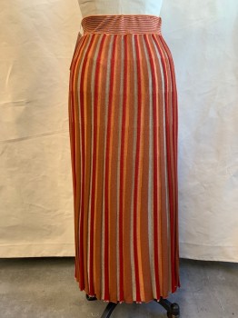 ZARA, Red, Brown, Orange, Gold, Viscose, Polyester, Stripes - Vertical , Knit, Front Left Split