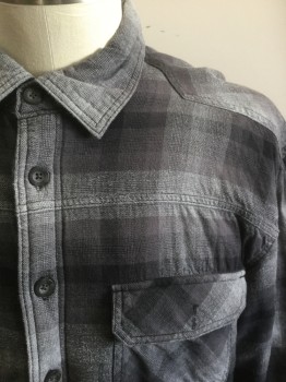 OUTDOOR LIFE, Gray, Lt Gray, Dk Gray, Cotton, Polyester, Plaid, Long Sleeves, Button Front, 4 Pockets, Lined in Faux Sheepskin, Flannel,
