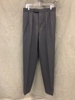 Mens, 1930s Vintage, Formal Pants, MTO / COSPROP, Black, Wool, Solid, 36/30, Double Pleats, Button Fly,  Tab Closure, Braided Ribbon Side Seam Detail, 2 Pockets, Suspender Buttons,