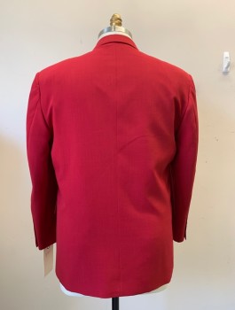 VANETTI, Red, Polyester, Solid, Notched Lapel, Collar Attached, 4 Buttons, 3 Pockets,