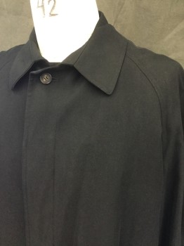 MICHAEL KORS, Black, Polyester, Solid, Button Front, Hidden Placket, 2 Pockets, Collar Attached, Raglan Long Sleeves, Button Tab Cuffs, Pleated Center Back, Zip Detachable Felt Lining