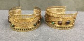 Unisex, Historical Fiction Jewelry, MTO, Gold, Metallic/Metal, Leather, Solid, O/S, Hammered Gold, Oval Cutout Trim, Multi Color Stones, Wing Medallion Center with Double Asps, Arm Cuffs, Gold Leather Interior