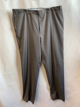 CANALI, Mushroom-Gray, Wool, Solid, Ribbed Texture Fabric, Flat Front, Button Tab, Straight Leg, Zip Fly, 4 Pockets, Belt Loops