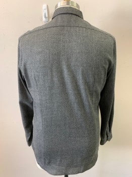 JOHN VARVATOS, Dk Gray, Wool, Nylon, Heathered, Solid, Long Sleeves, Button Front, 7 Buttons, 2 Patch Pockets with Flaps, Button Cuffs, Shoulder Loops