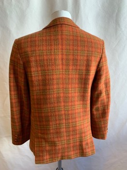 Childrens, Suit Piece 1, MTO, Orange, Avocado Green, Dk Orange, Wool, Plaid, 7-8, Single Breasted, 2 Buttons, Notched Lapel, 3 Pockets, Double Vent