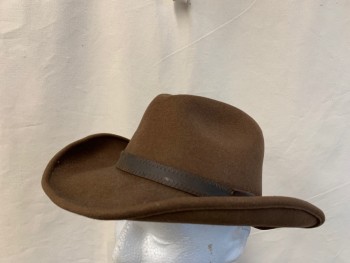 Mens, Cowboy Hat, GOLDEN GATE HAT CO., Brown, Wool, Solid, XL, Felted Wool, Brown Leather Hat Band with Tassel on Side