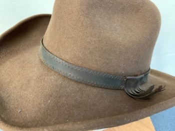 Mens, Cowboy Hat, GOLDEN GATE HAT CO., Brown, Wool, Solid, XL, Felted Wool, Brown Leather Hat Band with Tassel on Side