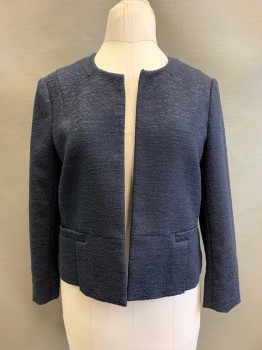 Womens, Blazer, ANN TAYLOR, Charcoal Gray, Wool, Solid, L, Self Pattern, Textured, Open Front, 2 Pockets, Single  Back Vent