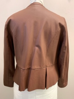 INC, Brown, Faux Leather, Polyester, Solid, Zip Front, Gold Zippers, 2 Pockets, 2 Pleats on Front & 2 Pleats on Back Created Peplum Look on Waist