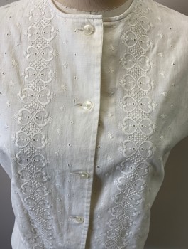 Womens, Shirt, N/L, Cream, Cotton, Solid, B38 , L, Crepe, Neck, Button Front, Sleeveless, Eyelet Print 1"