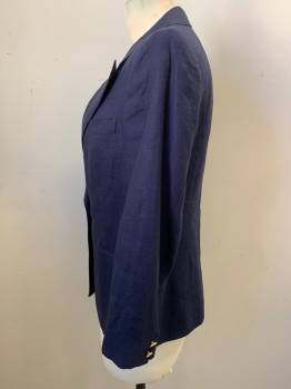 Womens, Blazer, BURBERRY, Navy Blue, Gold, Linen, Rayon, Solid, B34, 90s, Double Breasted, Peaked Lapel, 3 Pockets, Signature Buttons