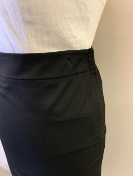ANN TAYLOR, Black, Polyester, Rayon, Solid, Pencil Skirt, 2" Wide Self Waistband, Invisible Zipper at Side, 2 Vents at Back Hem