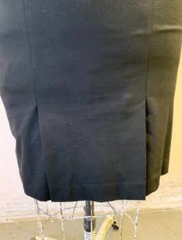 ANN TAYLOR, Black, Polyester, Rayon, Solid, Pencil Skirt, 2" Wide Self Waistband, Invisible Zipper at Side, 2 Vents at Back Hem
