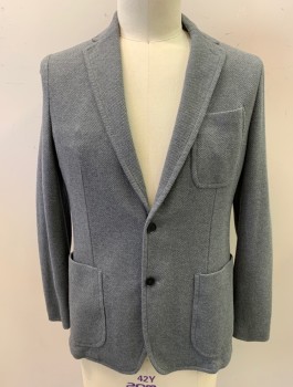 BANANA REPUBLIC, Gray, Cotton, Solid, Pique Jersey, Single Breasted, Notched Lapel, 2 Buttons, 3 Patch Pockets, Partial Lining