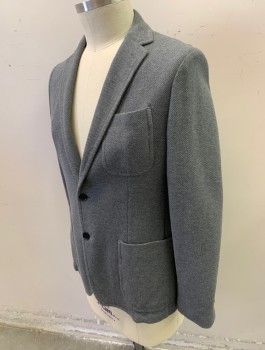 BANANA REPUBLIC, Gray, Cotton, Solid, Pique Jersey, Single Breasted, Notched Lapel, 2 Buttons, 3 Patch Pockets, Partial Lining