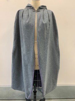 Unisex, Historical Fiction Cape, TOWNSENDS, Heather Gray, Wool, Solid, OS, Cape With Hood, Pleated, Silver Broach With Hook, Made To Order,