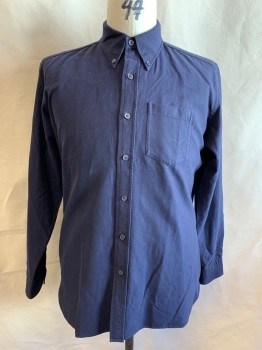 TOM FORD, Navy Blue, Cotton, Collar Attached, Button Down Collar, Button Front, Long Sleeves, 1 Chest Pockets