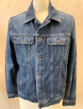Mens, Jean Jacket, AG, Denim Blue, Cotton, Solid, L, Medium Wash Denim, Button Front, Collar Attached, 4 Pockets