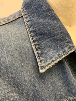 AG, Denim Blue, Cotton, Solid, Medium Wash Denim, Button Front, Collar Attached, 4 Pockets
