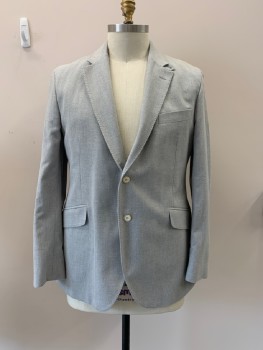 HACKETT MAYFAIR, Lt Gray, Cotton, Herringbone, Solid, Single Breasted, 2 Bttns, Notched Lapel, 3 Pckts, 1 Bttn. At Collar *Faded Stains On Back*