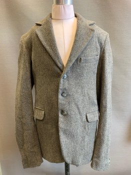 Childrens, Suit Piece 1, NO LABEL, Gray, Lt Gray, Wool, 2 Color Weave, 36, Boys Jacket, 3 Buttons, Single Breasted, Notched Lapel, 3 Pockets, Distressed
