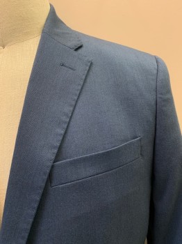 PERRY ELLIS, Cerulean Blue, Polyester, Viscose, Solid, Single Breasted, 2 Buttons, Notched Lapel, 3 Pockets,