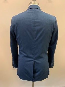 PERRY ELLIS, Cerulean Blue, Polyester, Viscose, Solid, Single Breasted, 2 Buttons, Notched Lapel, 3 Pockets,