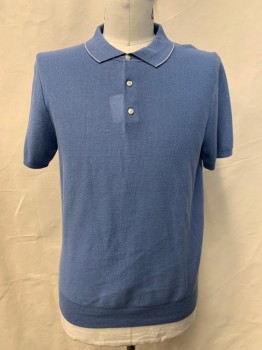 J CREW, French Blue, Cotton, Silk, Solid, S/S, Collar Attached, 3 Buttons, White Trim on Collar