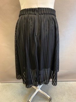 TORRID, Black, Polyester, Mesh Vertical Stripes, Waistband, Zip Back, A-Line