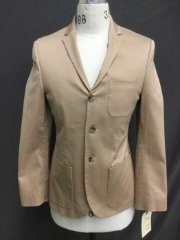 DOCKERS, Khaki Brown, Cotton, Lycra, Solid, Notched Lapel, 3 Buttons,  3 Pockets, Single Breasted