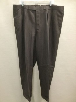 Mens, 1920s Vintage, Suit, Pants, N/L, Espresso Brown, Red, Wool, Stripes - Pin, 40/31, Double Pleats, Button Tab, Zip Front, Suspender Buttons, Cuffs