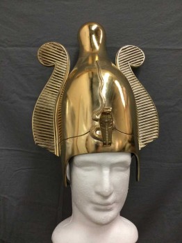 Unisex, Historical Fiction Headpiece, NO LABEL, Gold, Fiberglass, Gold Egyptian Dome Like Emperial Headpiece. Cobra Detail At Center Front,