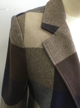 Womens, Blazer, COUNTRY SUBURBANS, Brown, Lt Brown, Midnight Blue, Wool, Plaid, 8, Single Breasted, C.A., Notched Lapel, 2 Bttns, 2 Pckts,