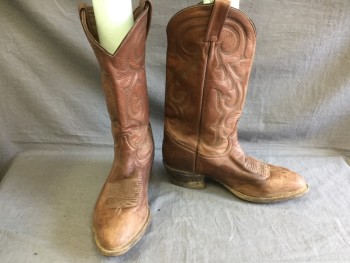 Mens, Cowboy Boots , TONY LAMA, Brown, Leather, 8EE, Top Stitch, Pull On