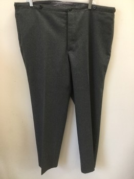 Mens, Pants 1890s-1910s, MTO, Dk Gray, Wool, 40/32, Made To Order, Button Fly,  Adjustable Back Belt, Suspender Button,