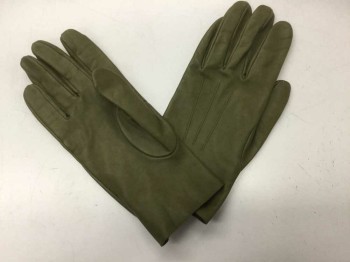 Womens, Leather Gloves, N/L, Olive Green, Leather, Solid, Wrist Length, 3 Pin Tucks, See Photo Attached