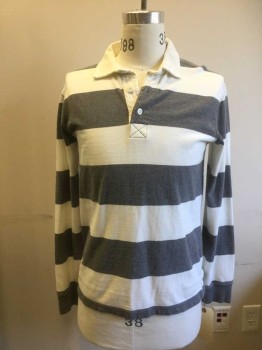 OLD NAVY, White, Gray, Cotton, Stripes, Gray/White Stripe, Long Sleeves, White Collar Attached, 3 Buttons