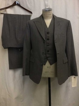 TIMOTHY EVEREST, Brown, Wool, Heathered, Stripes, Made To Order, Peaked Lapel, 3 Buttons,  3 Pockets,